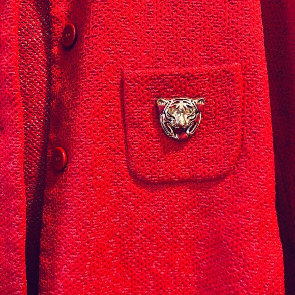 Maje Red Blazer Jacket with Gold Tiger - Picture 5 of 5